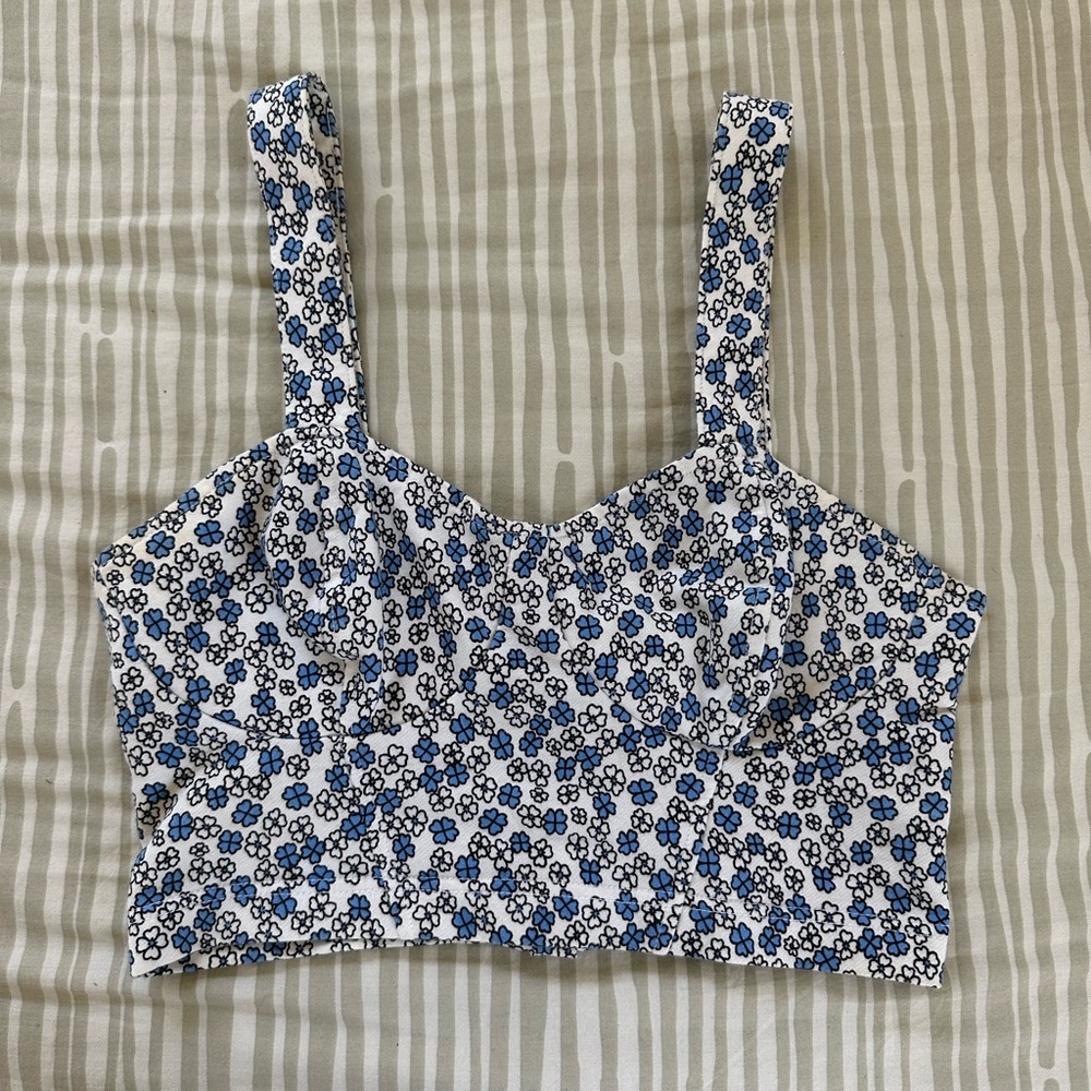 Blue and White Floral Tank Top